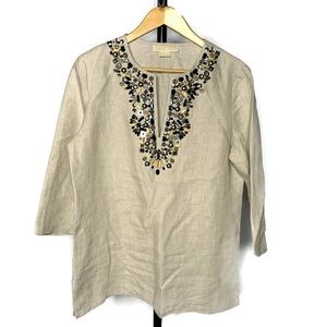 Michael Kors Tops - Michael Kors Tan Beaded V Neck Tunic Shirt Michael Kors Tops - Michael Kors Tan Beaded V Neck Tunic Shirt